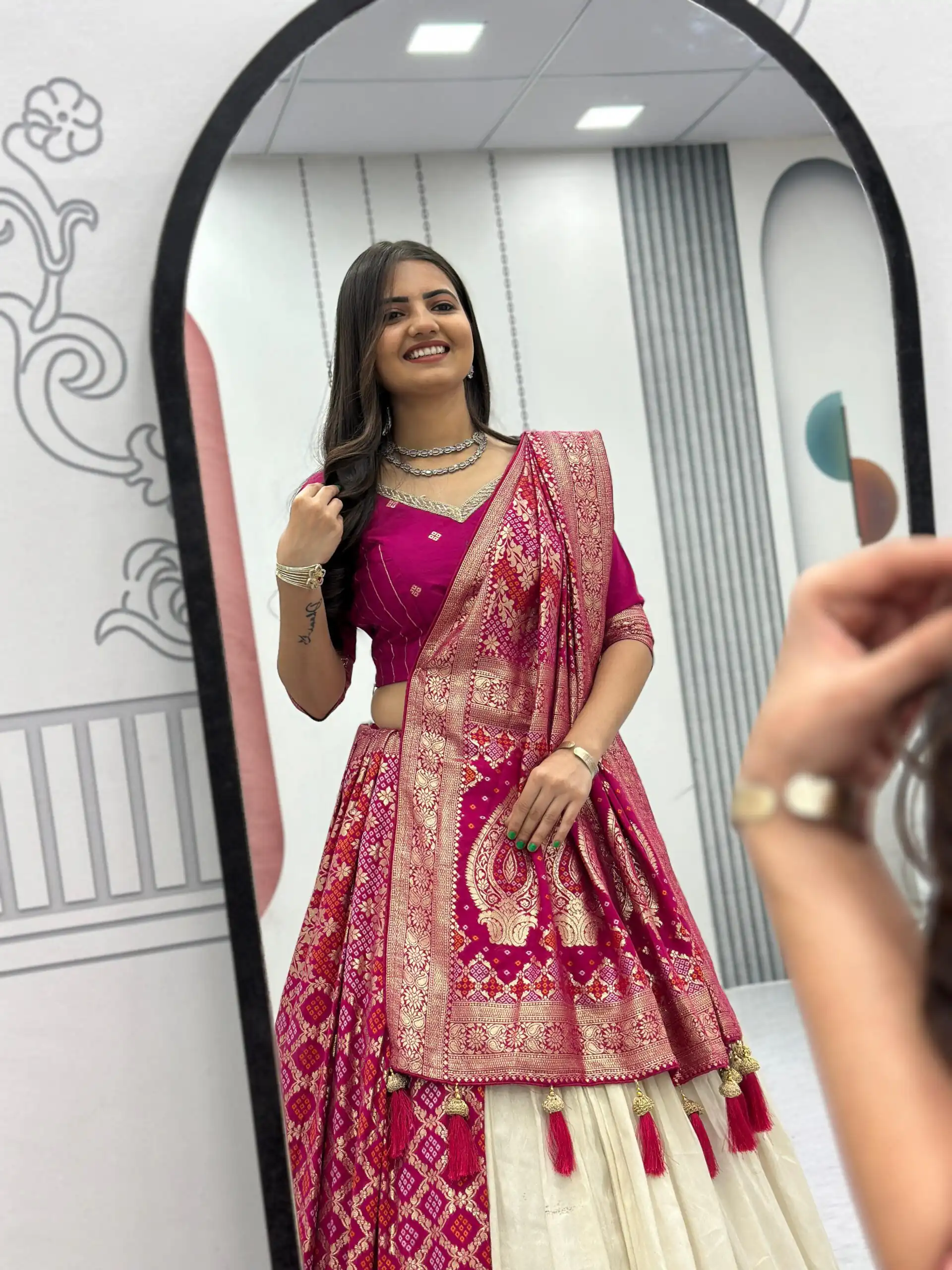 Pink Jacquard Silk Moti Work Lehenga Choli | Lehenga, Bollywood Lehenga, Creative Lehenga, Designer Lehenga, Embroidered Lehenga, Party Wear Lehenga