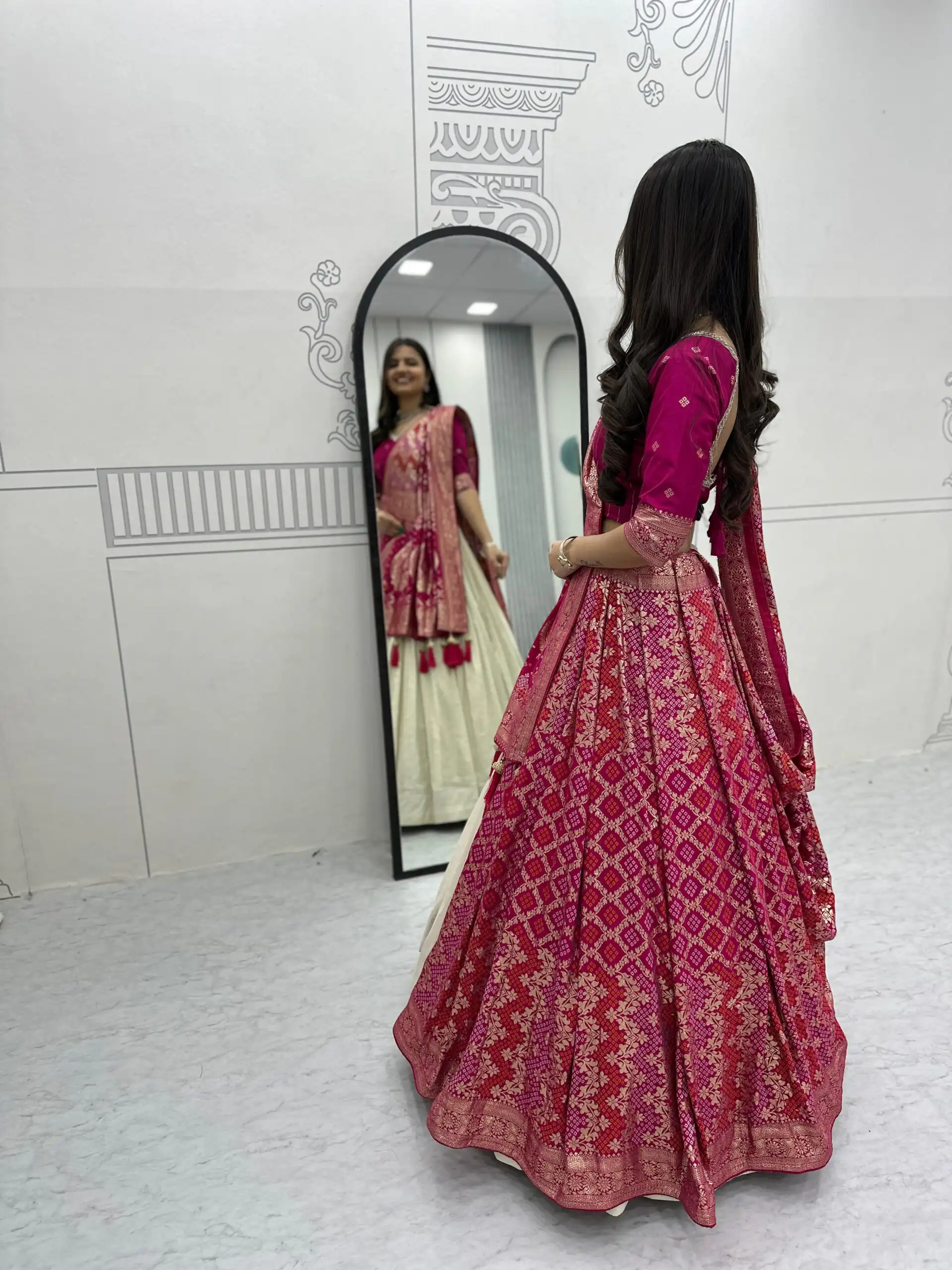 Pink Jacquard Silk Moti Work Lehenga Choli | Lehenga, Bollywood Lehenga, Creative Lehenga, Designer Lehenga, Embroidered Lehenga, Party Wear Lehenga