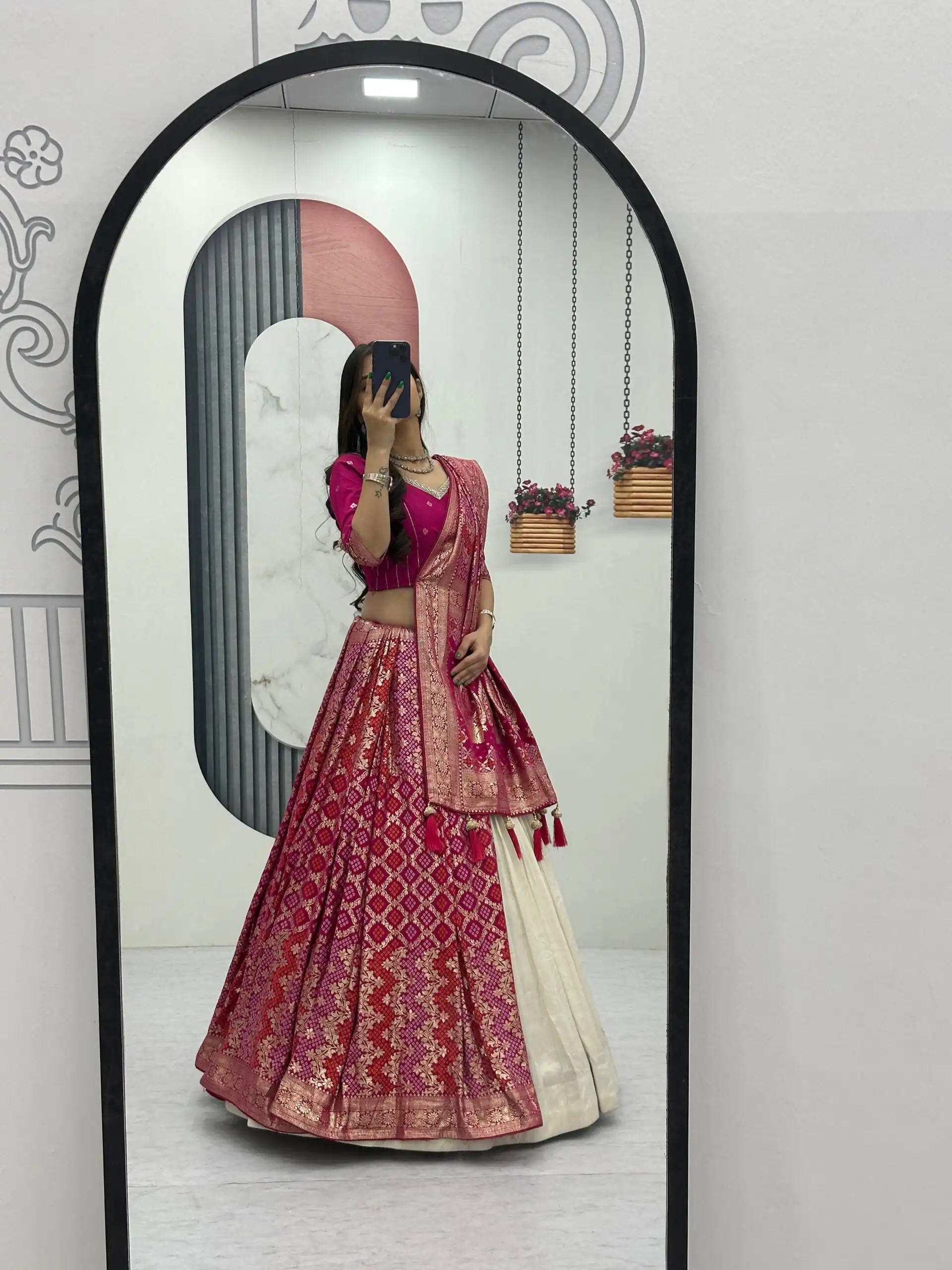 Pink Jacquard Silk Moti Work Lehenga Choli | Lehenga, Bollywood Lehenga, Creative Lehenga, Designer Lehenga, Embroidered Lehenga, Party Wear Lehenga
