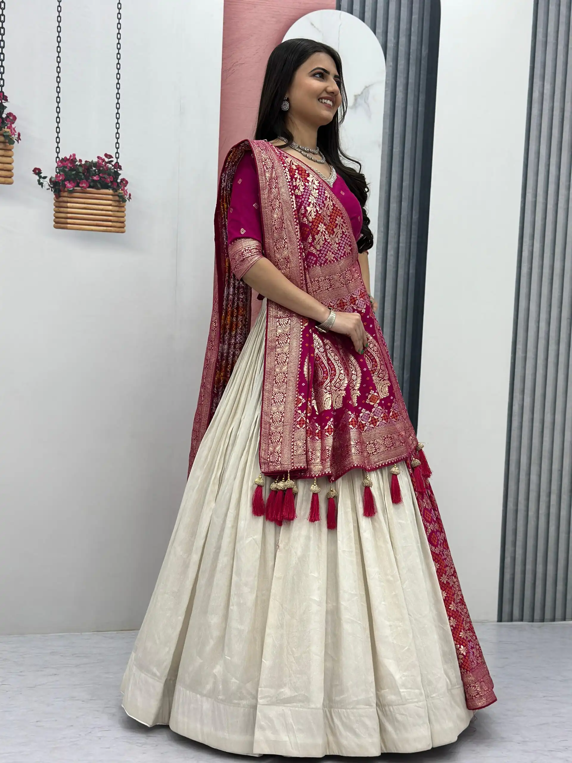 Pink Jacquard Silk Moti Work Lehenga Choli | Lehenga, Bollywood Lehenga, Creative Lehenga, Designer Lehenga, Embroidered Lehenga, Party Wear Lehenga
