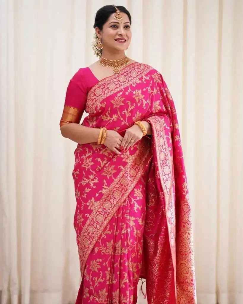 Pink Lichi Silk Saree | Sarees, Bollywood Sarees, Creative Sarees, Designer Sarees, Embroidered Sarees, Ethnic Saree, Modern Digital sarees, Party Wear Sarees
