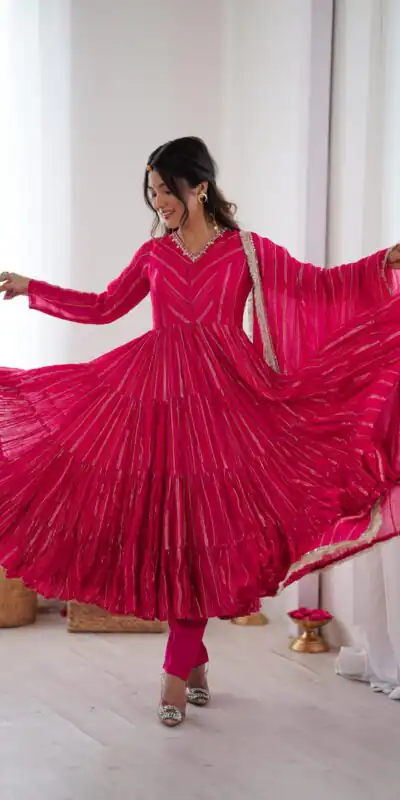 Pink Mal Chanderi Mirror Lace Work Gown | Gowns, Bollywood Gowns, Creative Gowns, Designer Gowns, Embroidered Gowns, Party Wear Gowns