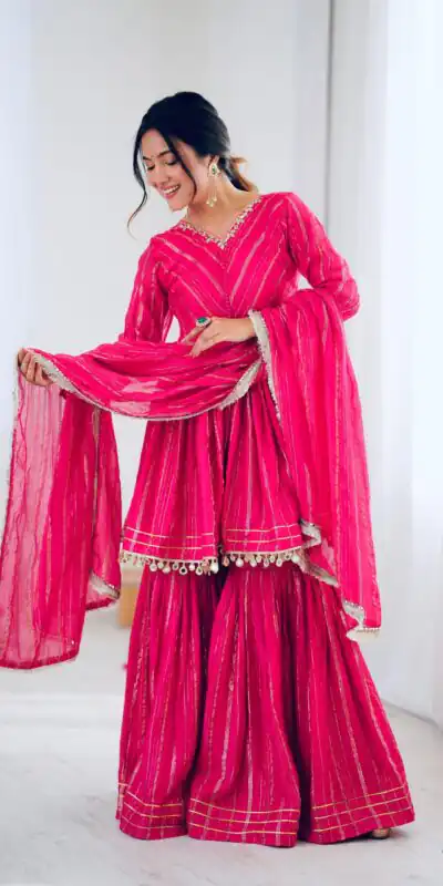 Pink Mal Chanderi Mirror Work Salwar Suit | Jump Suits, Tops & Bottoms, Track Suits, Salwar suit, Casual Suits, Creative suits, Designer Suits, Palazzo Suits, Party Wear Suits, Patiala Suits, Straight Suits, Trendy Wear