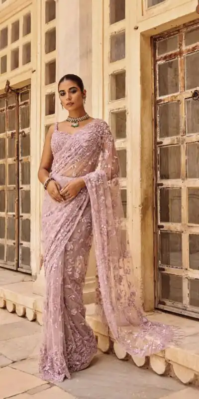 Pink Mono Net Sequins Saree | Sarees, Bollywood Sarees, Creative Sarees, Designer Sarees, Embroidered Sarees, Ethnic Saree, Modern Digital sarees, Party Wear Sarees
