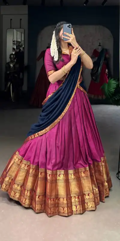 Pink Narayan Pet Zari Weaving Lehenga Choli | Lehenga, Bollywood Lehenga, Creative Lehenga, Designer Lehenga, Embroidered Lehenga, Party Wear Lehenga