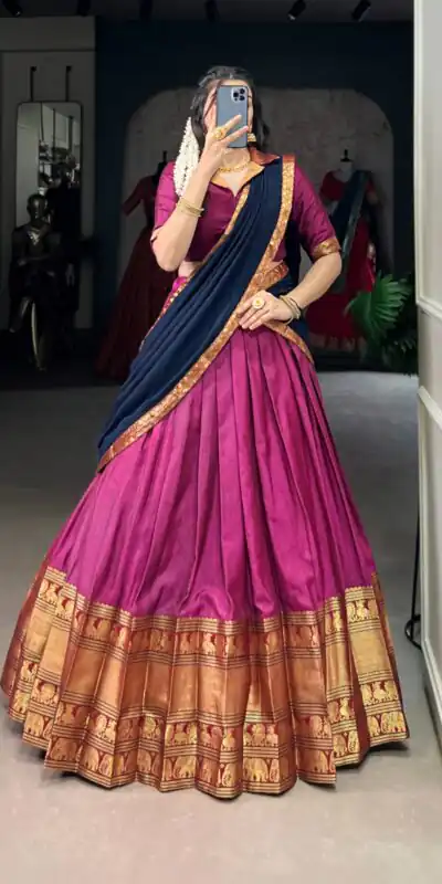 Pink Narayan Pet Zari Weaving Lehenga Choli | Lehenga, Bollywood Lehenga, Creative Lehenga, Designer Lehenga, Embroidered Lehenga, Party Wear Lehenga