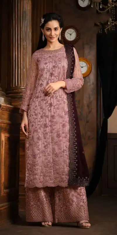 Pink Net With Coding Sequence Work Salwar Suit | Jump Suits, Salwar suit, Casual Suits, Creative suits, Designer Suits, Palazzo Suits, Party Wear Suits, Patiala Suits, Straight Suits
