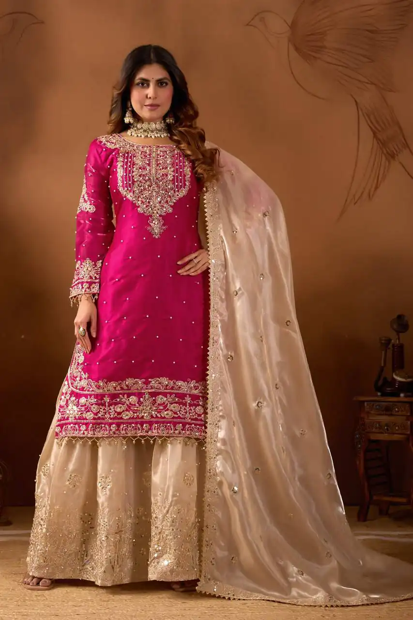 Pink Organza Silk Embroidery Lace Work Salwar Suit | Jump Suits, Salwar suit, Casual Suits, Creative suits, Designer Suits, Palazzo Suits, Party Wear Suits, Patiala Suits, Straight Suits
