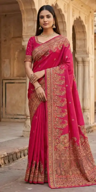 Pink Pashmina Silk Lace Work Border Saree | Sarees, Bollywood Sarees, Creative Sarees, Designer Sarees, Embroidered Sarees, Ethnic Saree, Modern Digital sarees, Party Wear Sarees