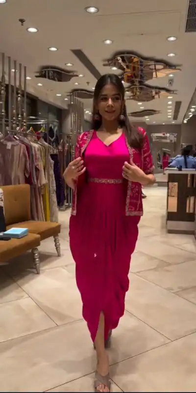 Pink Printed Chinon With Lace Work Dhoti Suit | Jump Suits, Salwar suit, Casual Suits, Creative suits, Designer Suits, Palazzo Suits, Party Wear Suits, Patiala Suits, Straight Suits