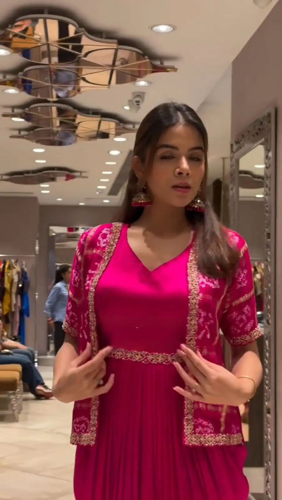 Pink Printed Chinon With Lace Work Dhoti Suit | Jump Suits, Salwar suit, Casual Suits, Creative suits, Designer Suits, Palazzo Suits, Party Wear Suits, Patiala Suits, Straight Suits
