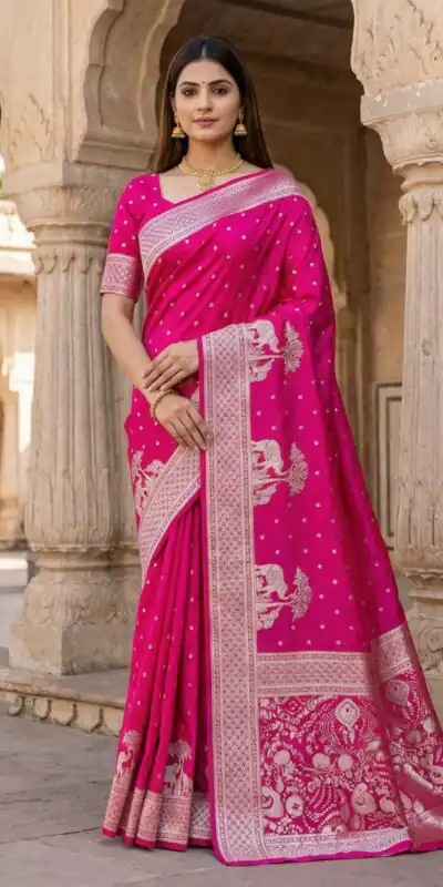 Pink Pure Banarasi Silk Zari Lace Work Saree | Sarees, Bollywood Sarees, Creative Sarees, Designer Sarees, Embroidered Sarees, Ethnic Saree, Modern Digital sarees, Party Wear Sarees