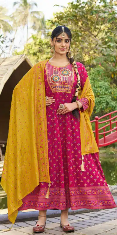Pink Rayon Embroidery Work Gown | Gowns, Bollywood Gowns, Creative Gowns, Designer Gowns, Embroidered Gowns, Party Wear Gowns