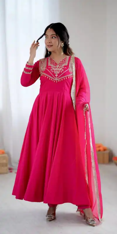 Pink Roman Silk Lace Work Border Gown | Gowns, Bollywood Gowns, Creative Gowns, Designer Gowns, Embroidered Gowns, Party Wear Gowns