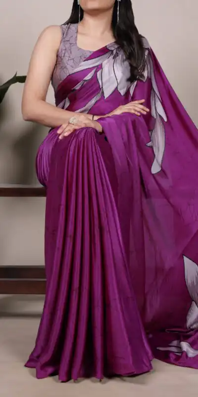 Pink Satin Floral Printed Saree | Sarees, Bollywood Sarees, Creative Sarees, Designer Sarees, Embroidered Sarees, Ethnic Saree, Modern Digital sarees, Party Wear Sarees