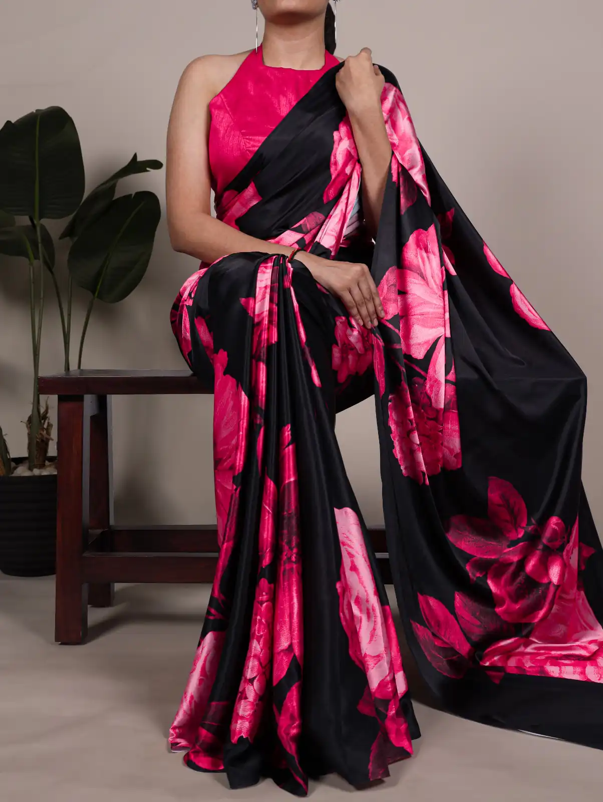 Pink Satin Silk Floral Print Saree | Sarees, Bollywood Sarees, Creative Sarees, Designer Sarees, Embroidered Sarees, Ethnic Saree, Modern Digital sarees, Party Wear Sarees