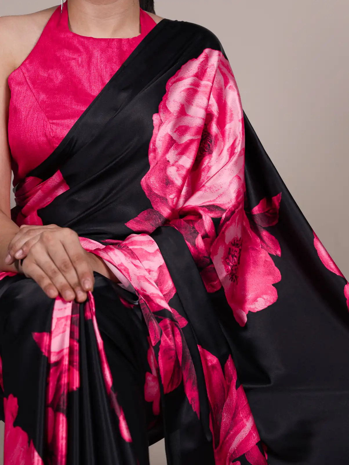 Pink Satin Silk Floral Print Saree | Sarees, Bollywood Sarees, Creative Sarees, Designer Sarees, Embroidered Sarees, Ethnic Saree, Modern Digital sarees, Party Wear Sarees
