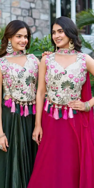 Pink Simar Tissue Silk Thread Work Lehenga Choli | Lehenga, Bollywood Lehenga, Creative Lehenga, Designer Lehenga, Embroidered Lehenga, Party Wear Lehenga