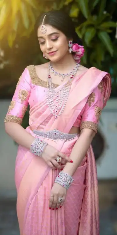 Pink Soft Lichi Silk Jacquard Border Saree | Sarees, Bollywood Sarees, Creative Sarees, Designer Sarees, Embroidered Sarees, Ethnic Saree, Modern Digital sarees, Party Wear Sarees