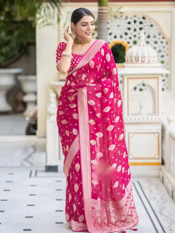 Pink Soft Lichi Silk Jacquard Work Saree | Sarees, Bollywood Sarees, Creative Sarees, Designer Sarees, Embroidered Sarees, Ethnic Saree, Modern Digital sarees, Party Wear Sarees