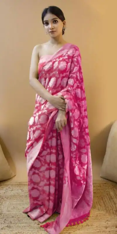 Pink Soft Lichi Silk Zahlar Saree | Sarees, Bollywood Sarees, Creative Sarees, Designer Sarees, Embroidered Sarees, Ethnic Saree, Modern Digital sarees, Party Wear Sarees