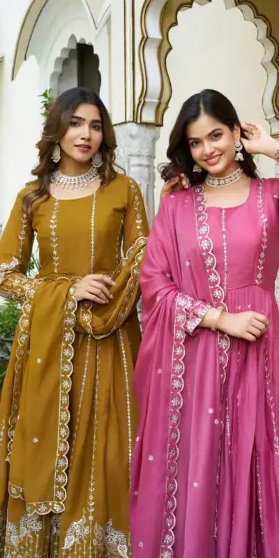 Pink Star Georgette Embroidery Work Gown | Jump Suits, Salwar suit, Casual Suits, Creative suits, Designer Suits, Palazzo Suits, Party Wear Suits, Patiala Suits, Straight Suits
