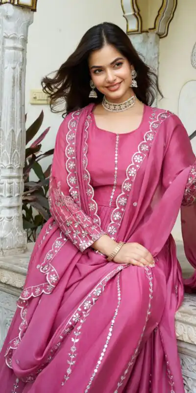 Pink Star Georgette Embroidery Work Gown | Jump Suits, Salwar suit, Casual Suits, Creative suits, Designer Suits, Palazzo Suits, Party Wear Suits, Patiala Suits, Straight Suits