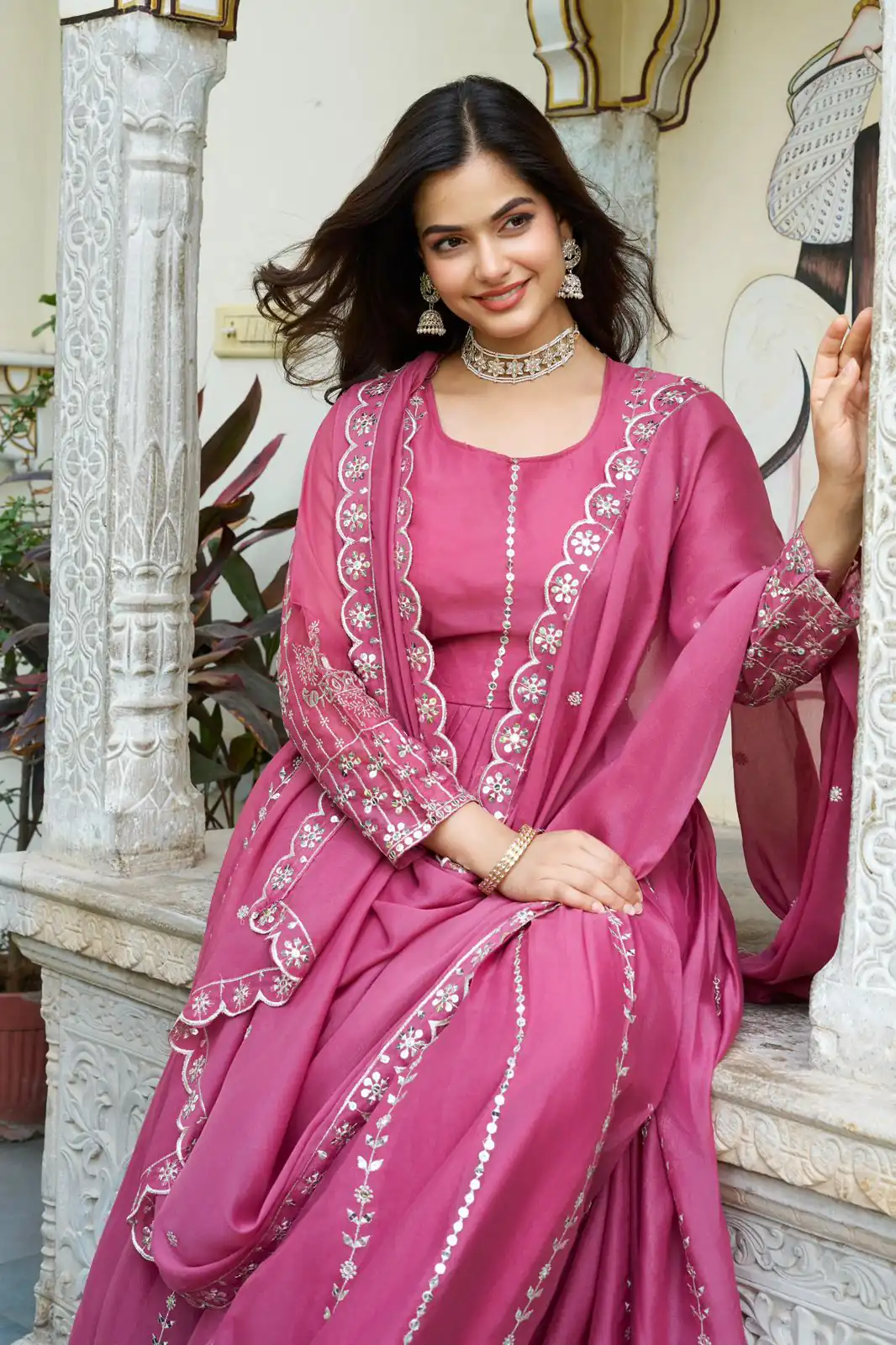 Pink Star Georgette Embroidery Work Gown | Jump Suits, Salwar suit, Casual Suits, Creative suits, Designer Suits, Palazzo Suits, Party Wear Suits, Patiala Suits, Straight Suits