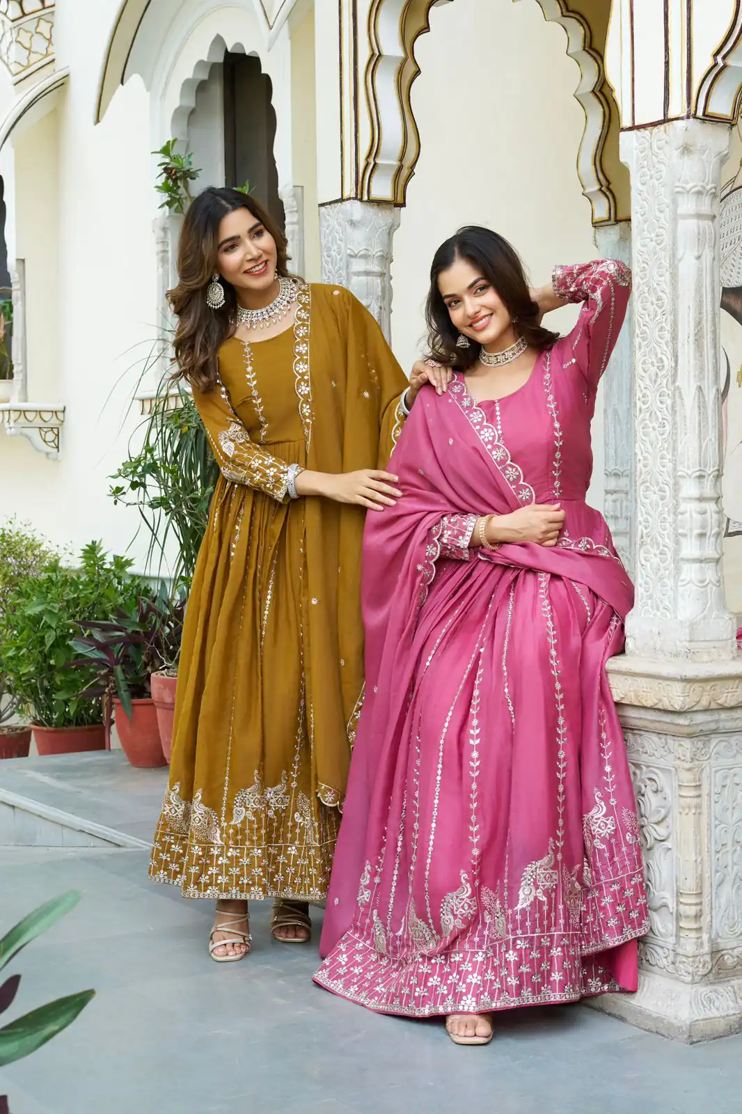 Pink Star Georgette Embroidery Work Gown | Jump Suits, Salwar suit, Casual Suits, Creative suits, Designer Suits, Palazzo Suits, Party Wear Suits, Patiala Suits, Straight Suits