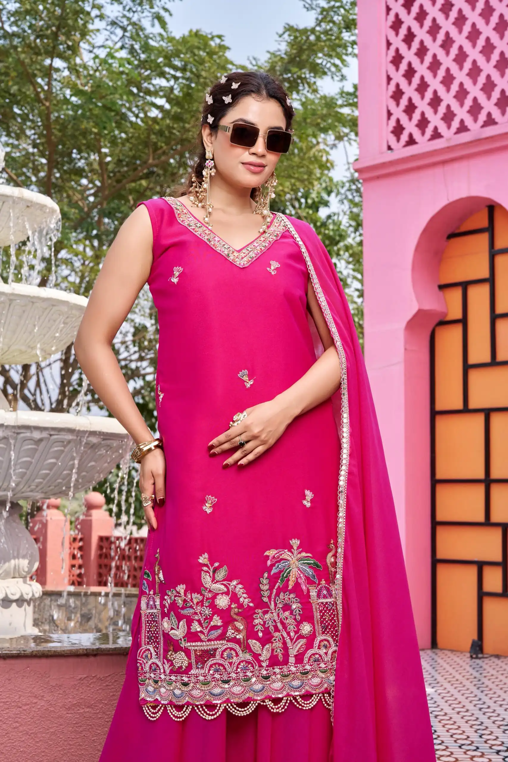 Pink Star Georgette Embroidery Work Salwar Suit | Jump Suits, Salwar suit, Casual Suits, Creative suits, Designer Suits, Palazzo Suits, Party Wear Suits, Patiala Suits, Straight Suits