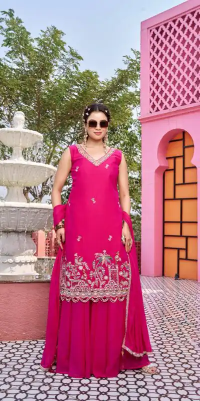 Pink Star Georgette Embroidery Work Salwar Suit | Jump Suits, Salwar suit, Casual Suits, Creative suits, Designer Suits, Palazzo Suits, Party Wear Suits, Patiala Suits, Straight Suits