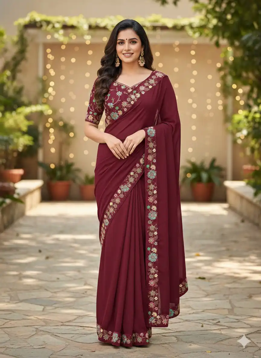 Pink Star Georgette Lace Embroidery Work Saree | Sarees, Bollywood Sarees, Creative Sarees, Designer Sarees, Embroidered Sarees, Ethnic Saree, Modern Digital sarees, Party Wear Sarees