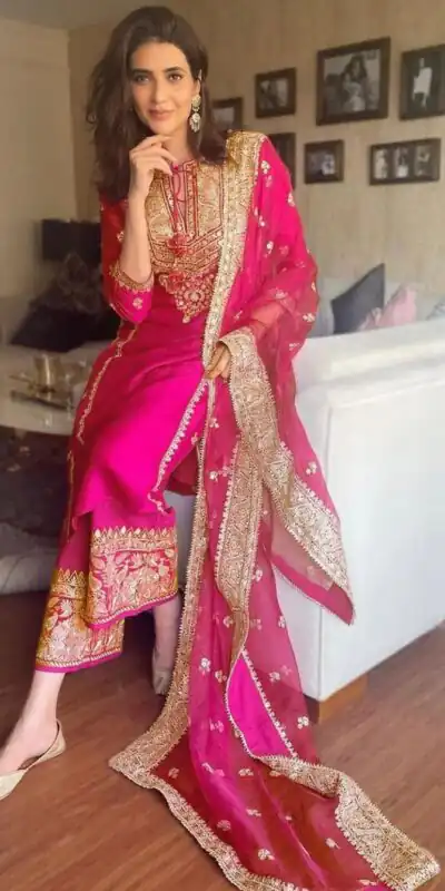 Pink Taffeta Embroidery Salwar Suit | Salwar suit, Casual Suits, Creative suits, Designer Suits, Palazzo Suits, Party Wear Suits, Straight Suits