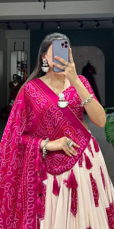 Pink Tasar Bandhej Lehenga Choli | Lehenga, Bollywood Lehenga, Creative Lehenga, Designer Lehenga, Embroidered Lehenga, Party Wear Lehenga