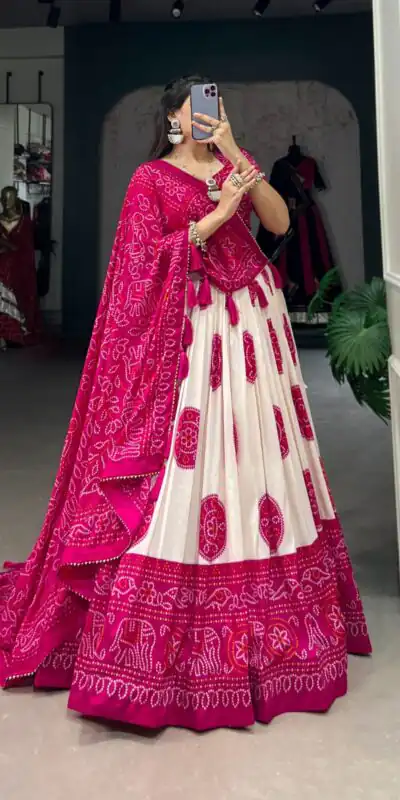 Pink Tasar Bandhej Lehenga Choli | Lehenga, Bollywood Lehenga, Creative Lehenga, Designer Lehenga, Embroidered Lehenga, Party Wear Lehenga