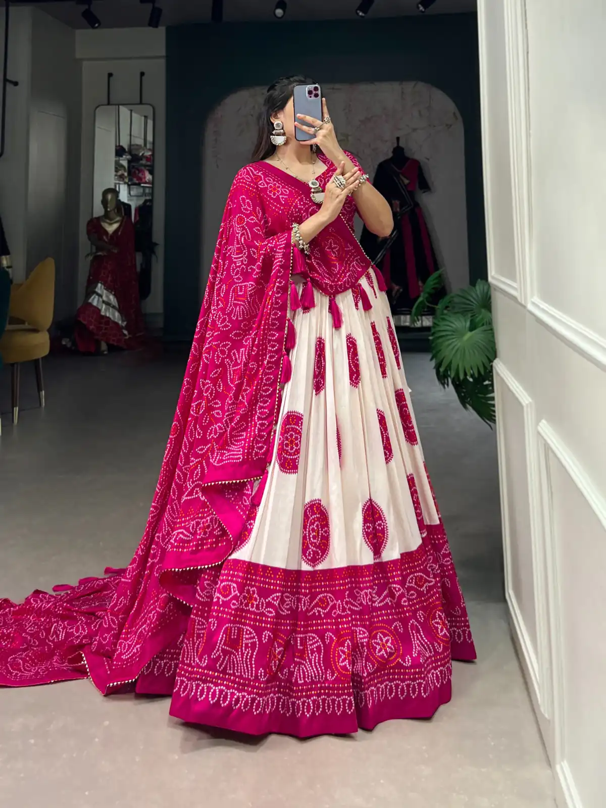 Pink Tasar Bandhej Lehenga Choli | Lehenga, Bollywood Lehenga, Creative Lehenga, Designer Lehenga, Embroidered Lehenga, Party Wear Lehenga