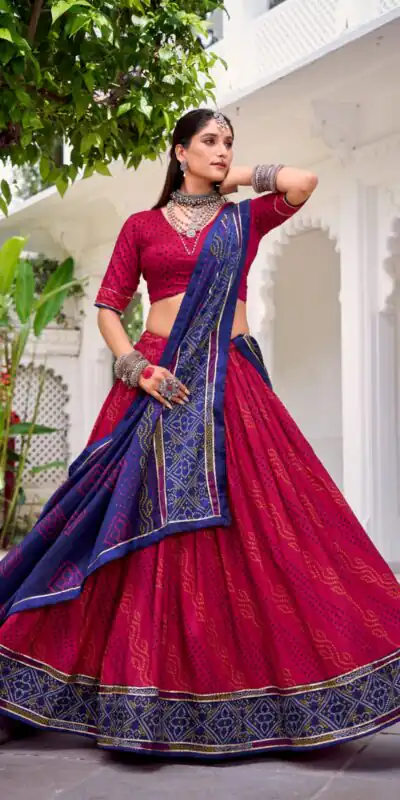 Pink Tasar Silk Bandhej Print Lehenga Choli | Lehenga, Bollywood Lehenga, Creative Lehenga, Designer Lehenga, Embroidered Lehenga, Party Wear Lehenga
