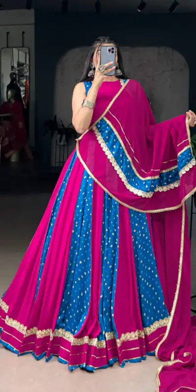 Pink Tasar Silk Bandhej Print Lehenga Choli | Lehenga, Bollywood Lehenga, Creative Lehenga, Designer Lehenga, Embroidered Lehenga, Party Wear Lehenga