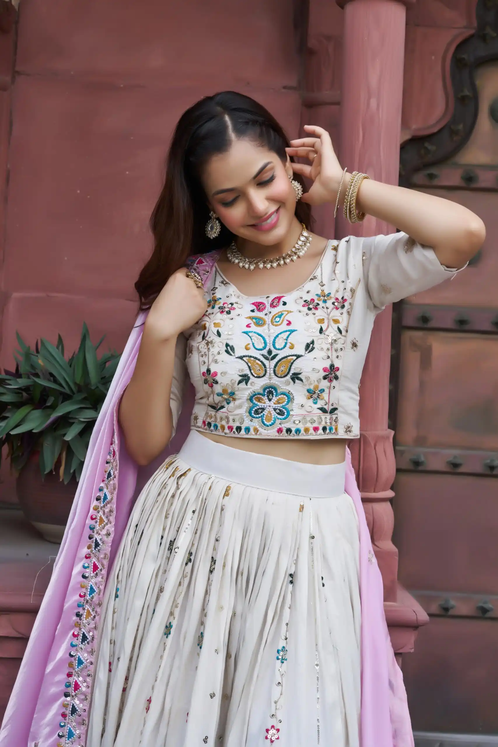 Pink Tissue Silk Thread Embroidery Work Lehenga Choli | Lehenga, Bollywood Lehenga, Creative Lehenga, Designer Lehenga, Embroidered Lehenga, Party Wear Lehenga