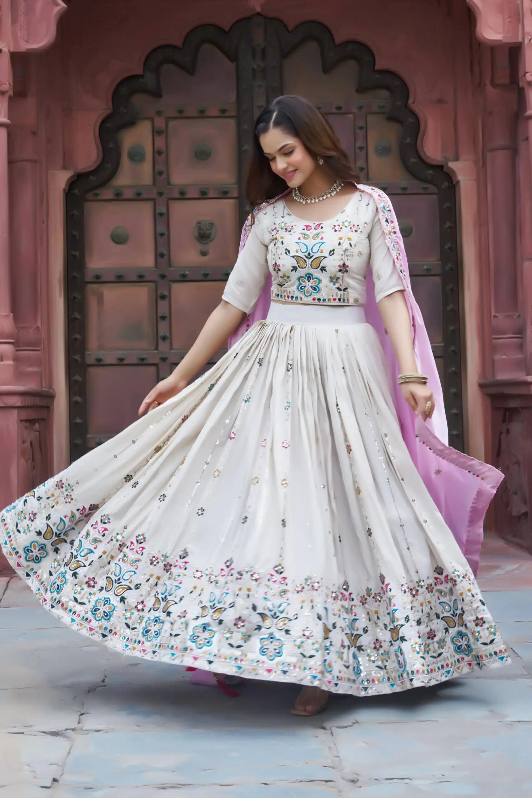 Pink Tissue Silk Thread Embroidery Work Lehenga Choli | Lehenga, Bollywood Lehenga, Creative Lehenga, Designer Lehenga, Embroidered Lehenga, Party Wear Lehenga