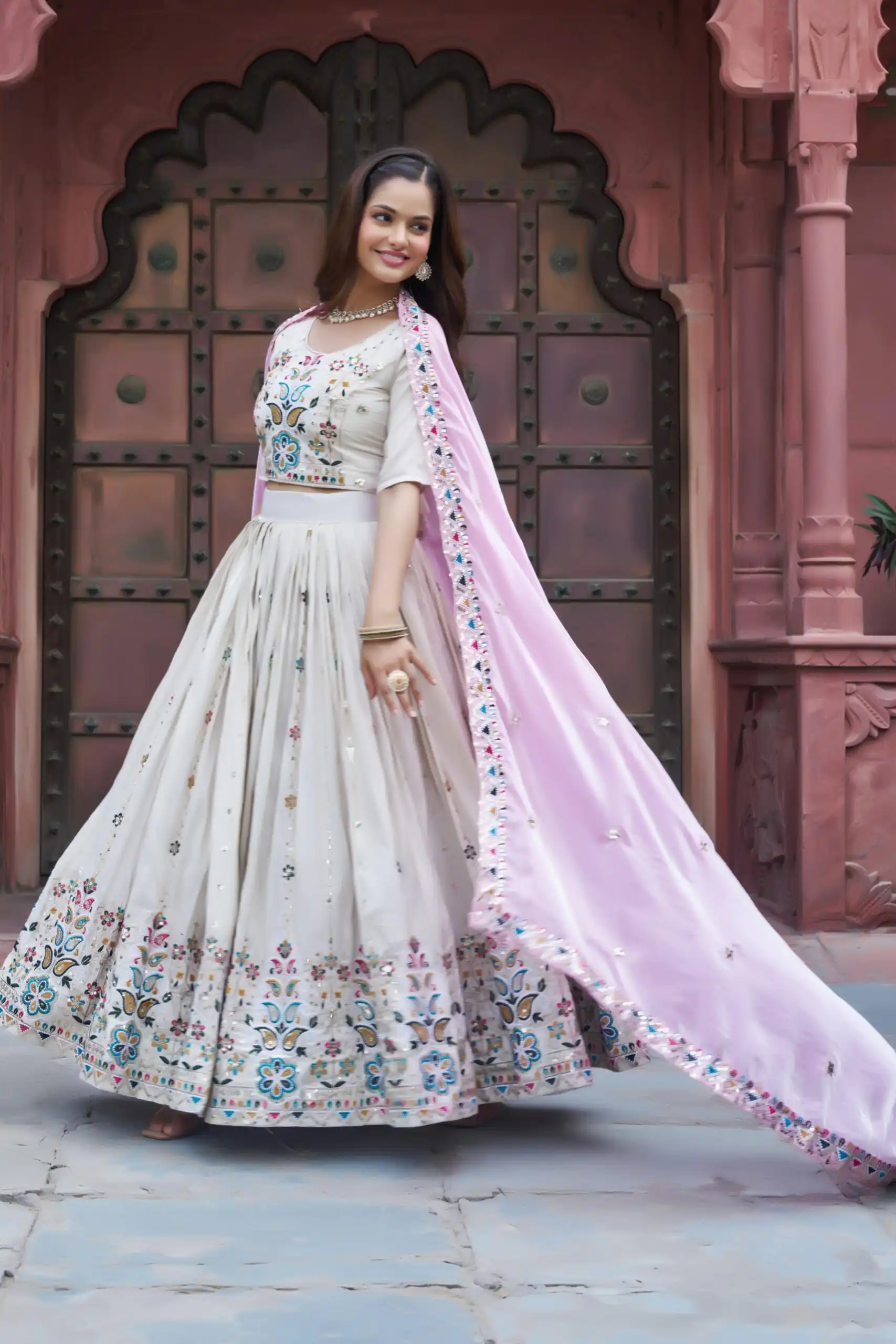 Pink Tissue Silk Thread Embroidery Work Lehenga Choli | Lehenga, Bollywood Lehenga, Creative Lehenga, Designer Lehenga, Embroidered Lehenga, Party Wear Lehenga