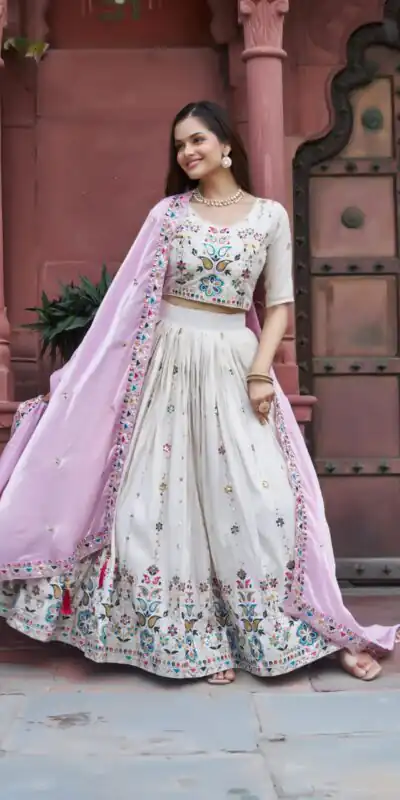 Pink Tissue Silk Thread Embroidery Work Lehenga Choli | Lehenga, Bollywood Lehenga, Creative Lehenga, Designer Lehenga, Embroidered Lehenga, Party Wear Lehenga