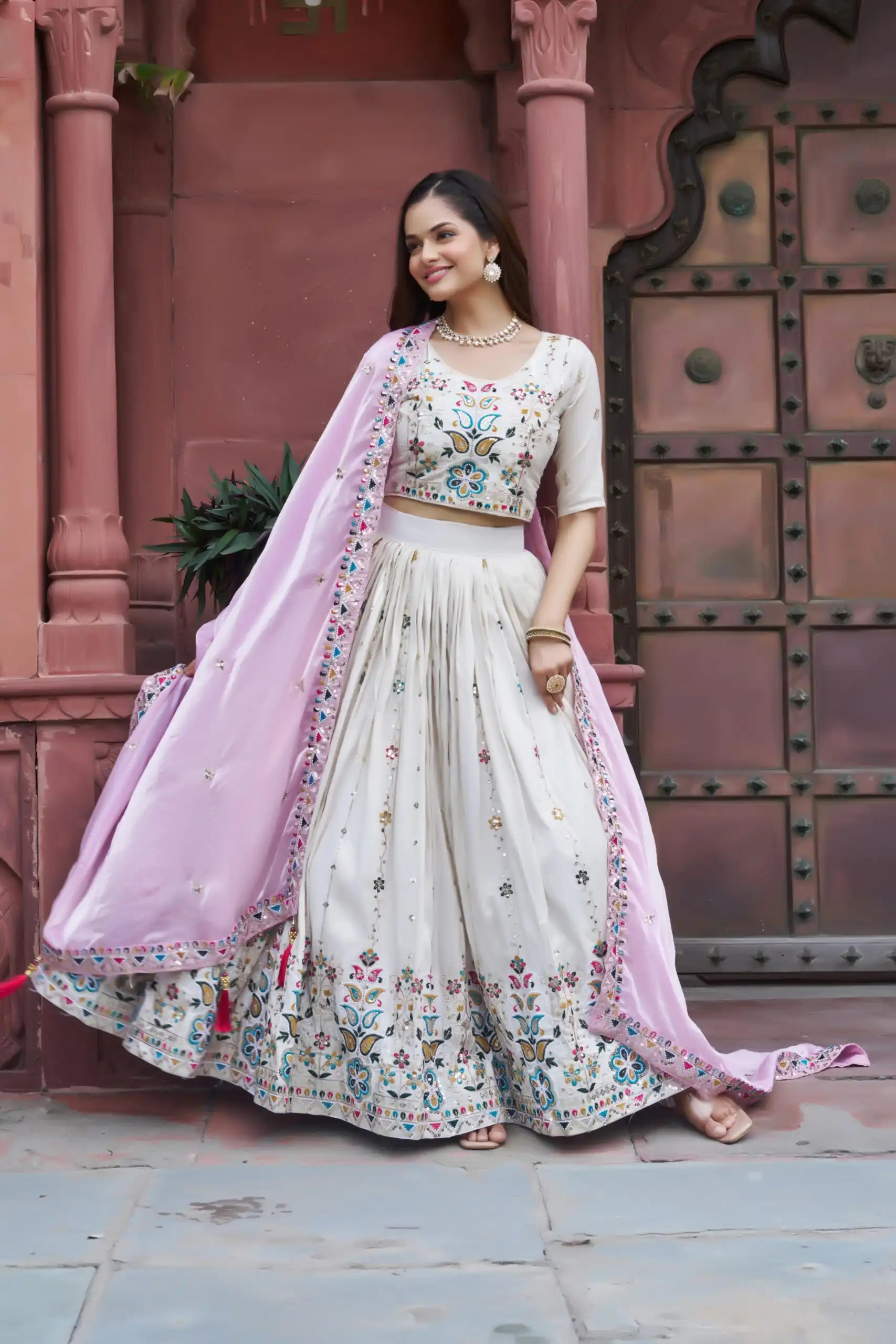Pink Tissue Silk Thread Embroidery Work Lehenga Choli | Lehenga, Bollywood Lehenga, Creative Lehenga, Designer Lehenga, Embroidered Lehenga, Party Wear Lehenga