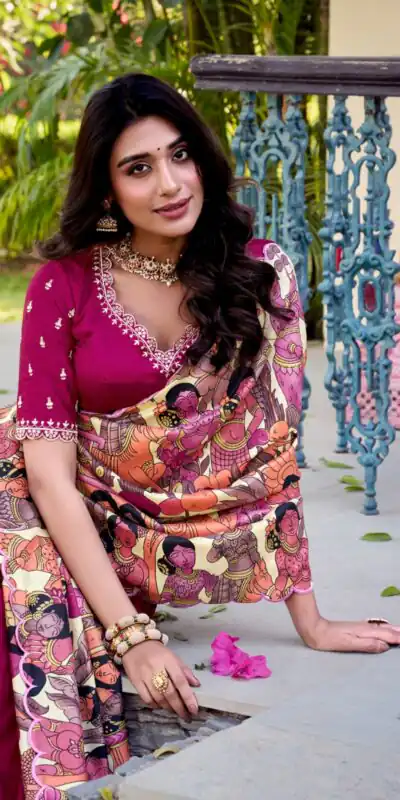 Pink Vichitra Kalamkari Lehenga Choli | Lehenga, Bollywood Lehenga, Creative Lehenga, Designer Lehenga, Embroidered Lehenga, Party Wear Lehenga
