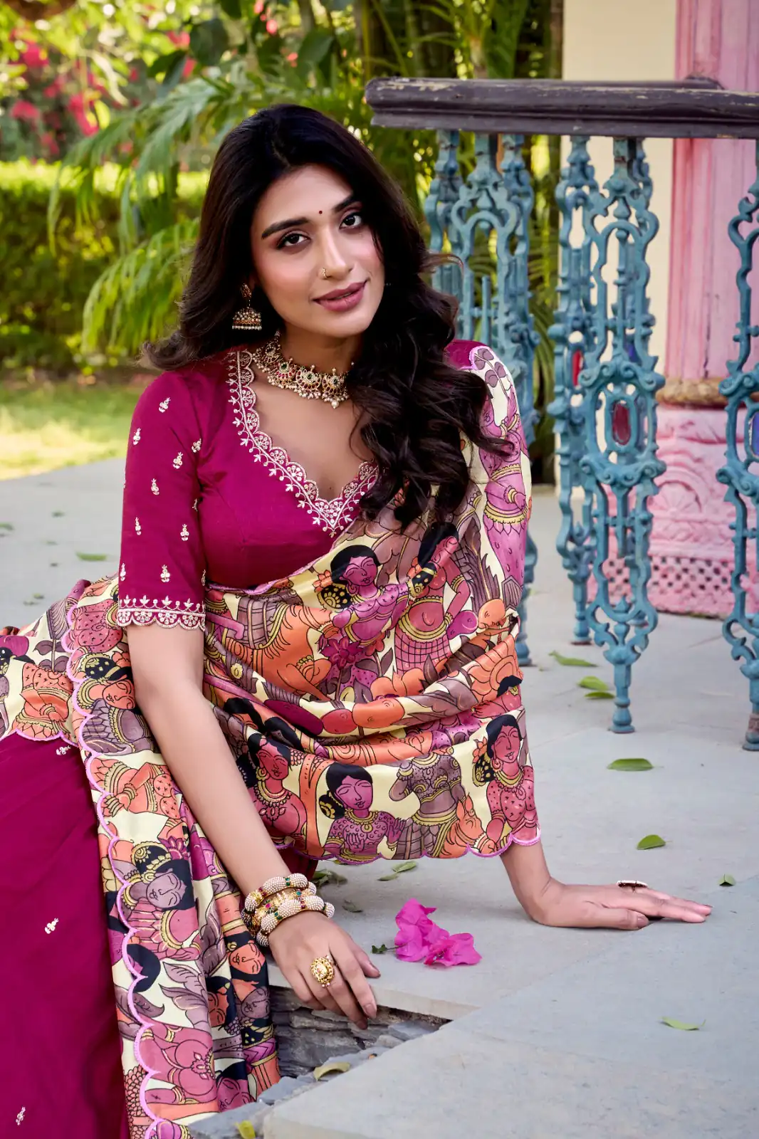 Pink Vichitra Kalamkari Lehenga Choli | Lehenga, Bollywood Lehenga, Creative Lehenga, Designer Lehenga, Embroidered Lehenga, Party Wear Lehenga