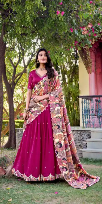 Pink Vichitra Kalamkari Lehenga Choli | Lehenga, Bollywood Lehenga, Creative Lehenga, Designer Lehenga, Embroidered Lehenga, Party Wear Lehenga