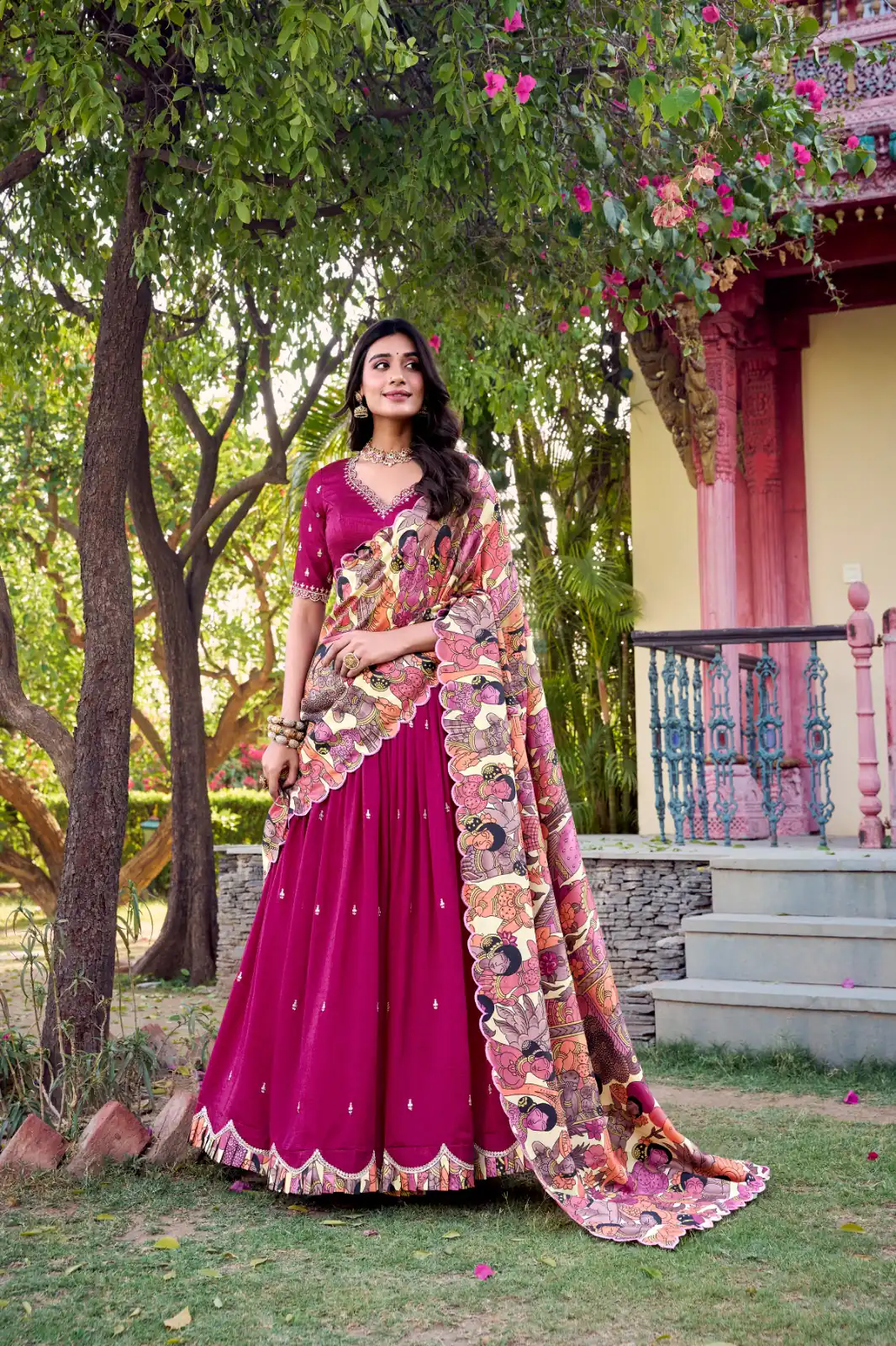 Pink Vichitra Kalamkari Lehenga Choli | Lehenga, Bollywood Lehenga, Creative Lehenga, Designer Lehenga, Embroidered Lehenga, Party Wear Lehenga