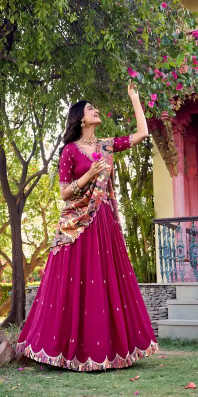 Pink Vichitra Kalamkari Lehenga Choli | Lehenga, Bollywood Lehenga, Creative Lehenga, Designer Lehenga, Embroidered Lehenga, Party Wear Lehenga