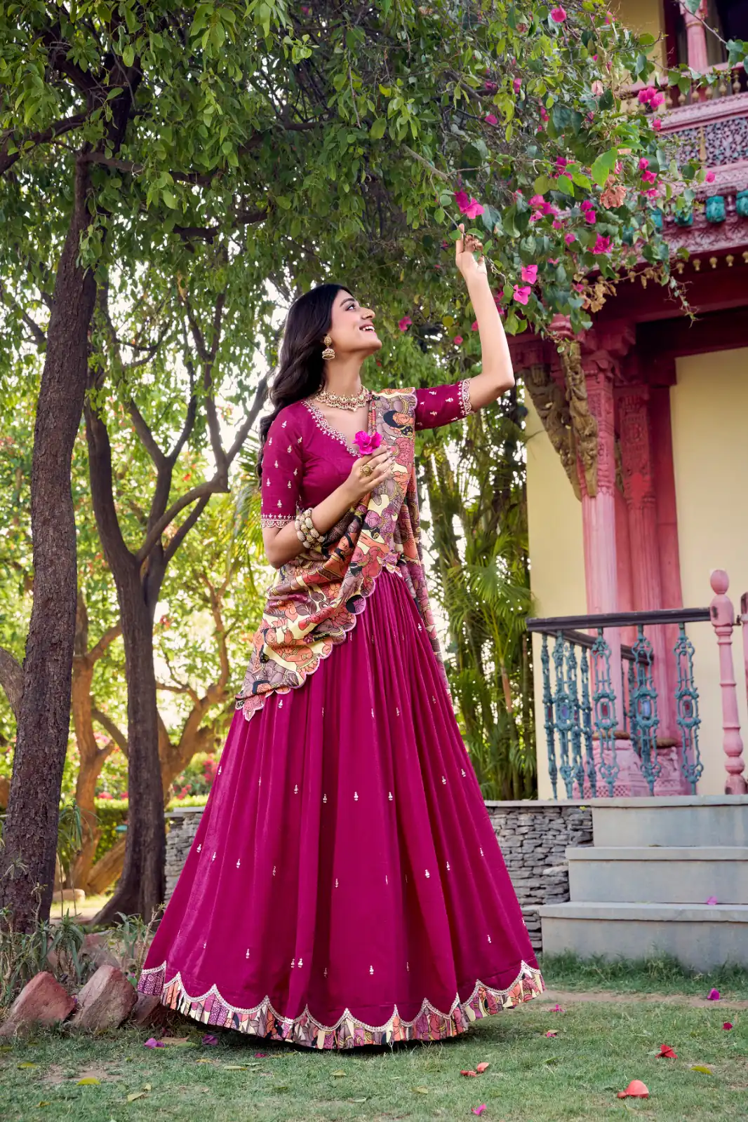 Pink Vichitra Kalamkari Lehenga Choli | Lehenga, Bollywood Lehenga, Creative Lehenga, Designer Lehenga, Embroidered Lehenga, Party Wear Lehenga