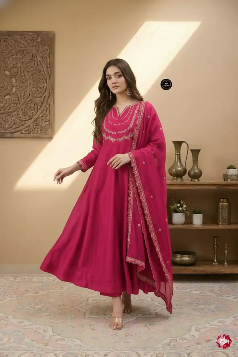 Pink Vichitra Silk Sequence Work Gown | Gowns, Bollywood Gowns, Creative Gowns, Designer Gowns, Embroidered Gowns, Party Wear Gowns